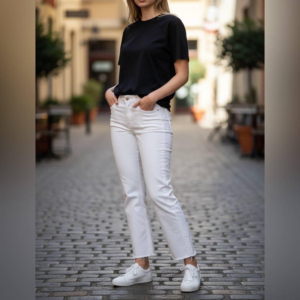 Mother jeans corduroy straight leg size 26 white the insider crop step fray